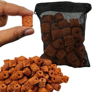 colourful aquarium filter media for improved water quality and healthy fish tanks | red ceramic ring (450g) with net bag