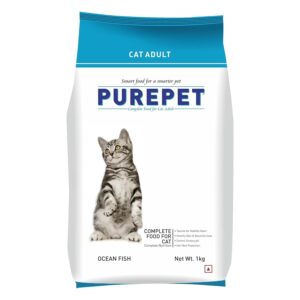 purepet ocean fish adult dry cat food, 1 kg